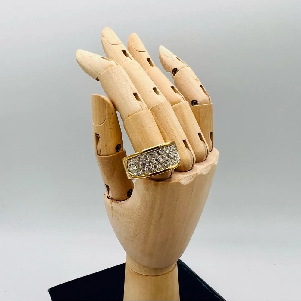 18KT gold overlay cocktail ring size 7 paved rhinestones